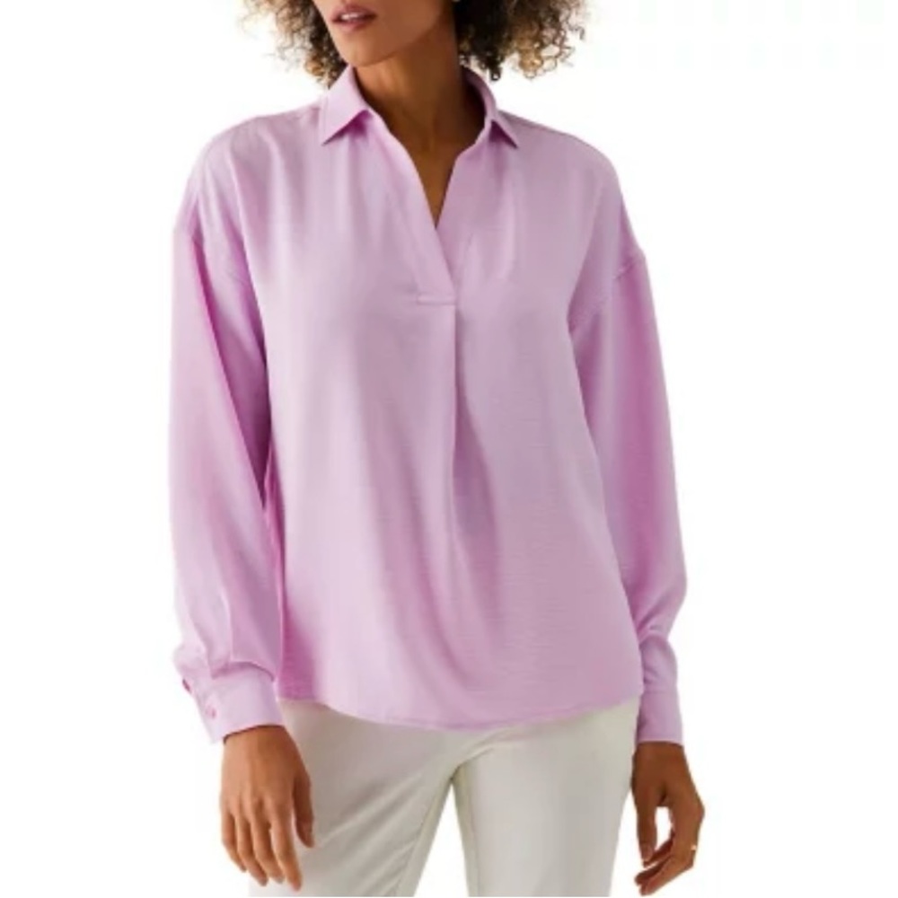 COPY - - Rafaella women elegant collar shirt open v neck blouse top silky glowy